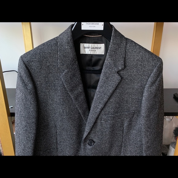 Saint Laurent 19SS Grey Checked Wool Coat - Picture 5 of 9